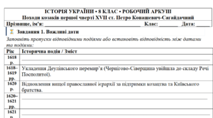 Робочий аркуш з історії України.