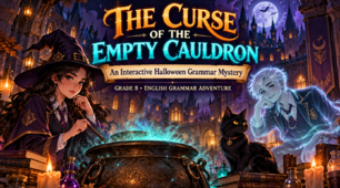 🎃 Halloween Grammar Quest для 8 класу | THE CURSE OF THE EMPTY CAULDRON | Інтерактивна презентація-квест (32 слайди) | Countable / Uncountable Nouns, Some / Any, Much / Many, A lot of, A few / A little