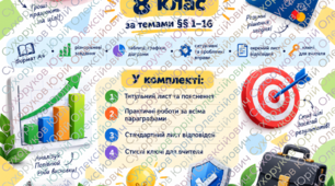 «Практичні роботи з фінансової грамотності. 8 клас. §§ 1–16» — це готовий комплект яскравих практичних матеріалів.