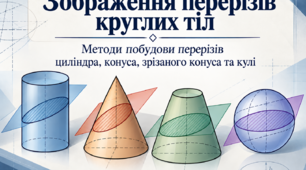 Зображення перерізів круглих тіл. Методи побудови перерізів циліндра, конуса, зрізаного конуса та кулі