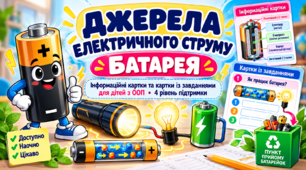 Джерела електричного струму. Батарея  9 клас фізика ОПП (картки з завданнями 4 рівень підтримки)