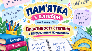 Пам’ятка з алгебри для 7 класу НУШ «Властивості степеня з натуральним показником»