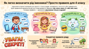 Рід іменників: чоловічий, жіночий та середній. 4 клас