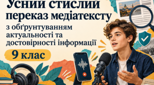Усний стислий переказ медіатексту з обґрунтуванням актуальності та достовірності інформації. Українська мова, 9 клас. Конспект уроку, презентація та інструкція для Classroom