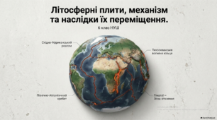 Літосферні плити, механізм та наслідки їх переміщення. 6 клас НУШ