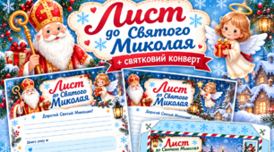 🎅 «Лист до Святого Миколая + святковий конверт» — яскраві шаблони для друку | Зимова творчість для дітей