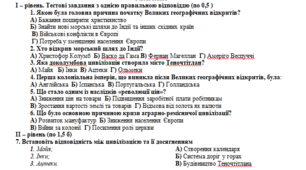 Підсумкова робота із всесвітньої історії за розділом 1 «ВЕЛИКІ ГЕОГРАФІЧНІ ВІДКРИТТЯ: ЗУСТРІЧ ЦИВІЛІЗАЦІЙ. ЗАРОДЖЕННЯ КАПІТАЛІСТИЧНИХ ВІДНОСИН»