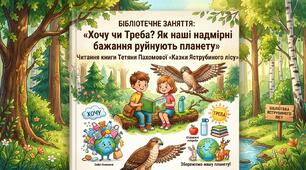 Бібліотечне заняття: «Хочу чи Треба? Як наші надмірні бажання руйнують планету». Читання книги Тетяни Пахомової «Казки Яструбиного лісу».