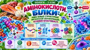 Амінокислоти. Білки: рівні їхньої структурної організації (конформації), основні властивості.  БІОЛОГІЯ. 9 КЛАС