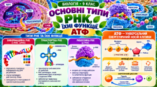 Основні типи РНК. їхні функції. АТФ. БІОЛОГІЯ. 9 КЛАС