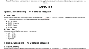 Самостійна робота з хімії для 10 класу: «Обчислення молекулярної формули вуглеводнів за відносною густиною за газом»