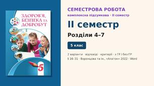 Семестрова діагностична робота (II семестр) — комплексна підсумкова робота за розділи 4–7 (§ 16–31), 2 варіанти з відповідями (з ГР і без ГР), Здоров’я, безпека та добробут 5 клас НУШ (Воронцова та ін., «Алатон», 2022)