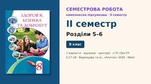 Семестрова діагностична робота (II семестр) — комплексна підсумкова робота за розділи 5–6 (§ 17–28), 2 варіанти з відповідями (з ГР і без ГР), Здоров’я, безпека та добробут 8 клас НУШ (Воронцова та ін., «Алатон», 2025)