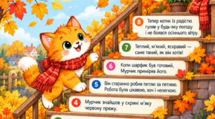 🍂 Осінні пригоди котика Мурчика — набір із 25 карток для читання