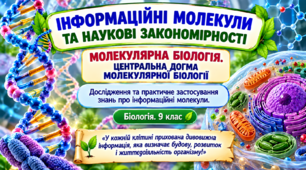 Інформаційні молекули та наукові закономірності. Молекулярна біологія, її об’єкти та сучасні дослідження. Центральна догма молекулярної біології. Дослідження і застосування знань про інформаційні молекули в практичній діяльності