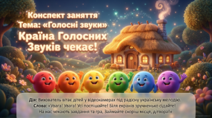 Презентація+конспект заняття "Голосні звуки". Навчання елементів грамоти. Старша група. Листопад.