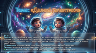 Презентація+конспект заняття з розвитку мовлення "Далекі галактики".Старша група. Листопад.