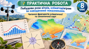 Практична робота "Побудова рози вітрів, кліматодіаграм за наведеними показниками. Читання фрагментів кліматичної та синоптичної карт". З відповідями для вчителя. 8 клас НУШ