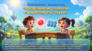 Презентація+конспект заняття "Розрізняємо голосні та приголосні звуки". Навчання елементів грамоти. Старша група. Листопад..