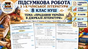 ПІДСУМКОВА РОБОТА З УКРАЇНСЬКОЇ ЛІТЕРАТУРИ. 8 клас НУШ. Тема:  «Прадавня Україна в дзеркалі літератури». За підручником: Т. Яценко