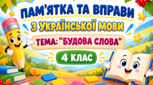 Пам’ятка та вправи з української мови «Будова слова» для учнів 4 класу.