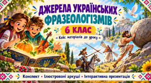 Яскравий візуалізований  кейс матеріалів до уроку української мови 🎨 Звідки приходять фразеологізми? Мовна експедиція для 6 класу!