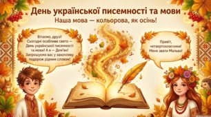 Інтерактивна презентація «День української писемності та мови: Наша мова — кольорова, як осінь!» (+ повний текст виступу вчителя та репліки героїв для 4 класу)