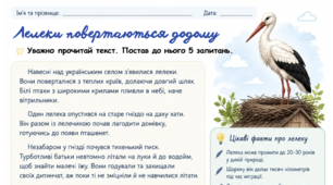 Розвиток зв'язного мовлення "Пишу текст-опис/переказ тексту про лелеки"