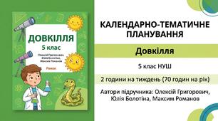 Календарно-тематичне планування з Довкілля, 5 клас НУШ за підручником  Олексій Григорович, Юлія Болотіна, Максим Романов, 2 год/тиж, 2026-2027 н.р.