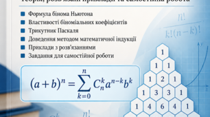 Біном Ньютона. Трикутник Паскаля. Доведення методом математичної індукції. Теорія, приклади та завдання