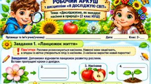 Робочий аркуш "Досліджуємо, як поширюються плоди та насіння в природі." 2 клас, підручник І.Жаркова