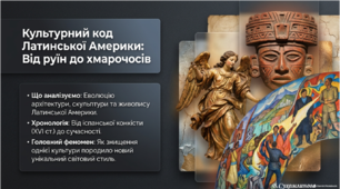Презентація "Культурний код Латинської Америки" до вивчення теми "Архітектура, скульптура і живопис Латинської Америки".