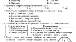 Підсумкові роботи з фізики 7 клас НУШ І семестр