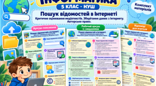 Пошук відомостей в Інтернеті: робочий аркуш для 5 класу з медіаграмотності, зберігання даних та авторського права
