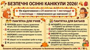 Безпечні осінні канікули 2026. Пам'ятка для учнів та батьків