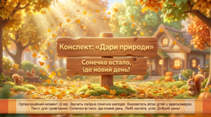 Презентація+конспект заняття з розвитку мовлення "Дари природи".Середня група. Листопад.