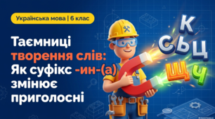 🌟 Яскрава інтерактивна презентація: «Зміни приголосних під час творення іменників із суфіксом -ин-» (6 клас)