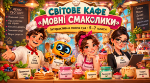 «Світове кафе “Мовні смаколики”» — інтерактивна мовна гра для учнів 5–7 класів, створена у форматі яскравого кулінарного шоу-квесту.