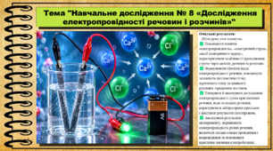 Навчальне дослідження № 8 «Дослідження електропровідності речовин і розчинів». 9 клас (НУШ). Біологія. За підручником і програмою Григорович О.