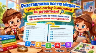 Розставляємо все по місцях — тренуємо логіку й мислимо як детективи! 🔎 Створюємо тести із типом запитання «На встановлення послідовності»