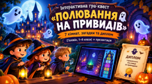 Інтерактивна гра-квест «Полювання на привидів»: 7 кімнат, загадки та диплом (Геловін, 1–4 класи) + презентація