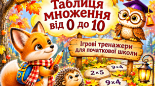 🍁 «Математичні стежинки» — таблиця множення від 0 до 10  Дидактичний комплект ігрових математичних тренажерів для учнів початкової школи