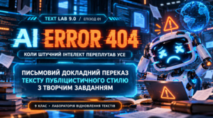 Письмовий докладний переказ тексту публіцистичного стилю з творчим завданням. Українська мова. 9 клас НУШ