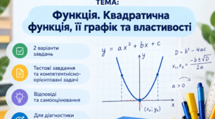 Функція. Квадратична функція, її графік та властивості_Діагностувальна робота з алгебри  9 клас НУШ