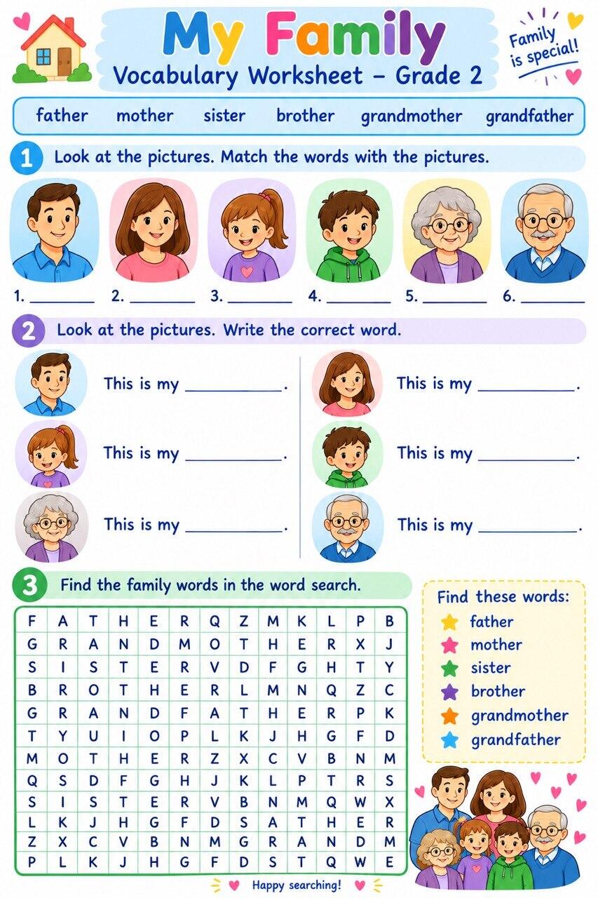 MY FAMILY. WORKSHEET FOR GRADE 2. | Інтерактивні матеріали. Англійська мова