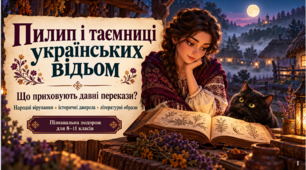 Пилип і таємниці українських відьом: народні вірування, історія та література. Презентація на 30 слайдів + 3 аркуші А4 для 8–11 класів Презентація на Гелловін.