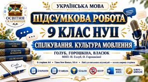 ПІДСУМКОВА РОБОТА З УКРАЇНСЬКОЇ МОВИ — 9 КЛАС НУШ. Тема: «Спілкування. Культура мовлення». МНП: Н. Голуб, О. Горошкіна