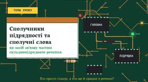 Сполучники підрядності та сполучні слова як засіб зв’язку частин складнопідрядного речення.