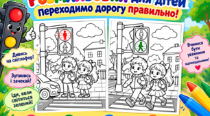 Розмальовки для дітей "Безпека пішоходів. Світлофор. Пішохідний перехід"