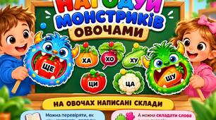 Дидактична гра з навчання грамоти - вчимося читати склади легко, весело та із задоволенням! «Нагодуй монстриків овочами»